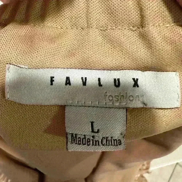 Favlux Fashion Off the Shoulder Tan with White Dots Tiered Dress Size Large - Picture 2 of 7